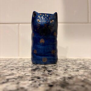 Anthropologie BIRDCANFOX Cat vase blue. EUC